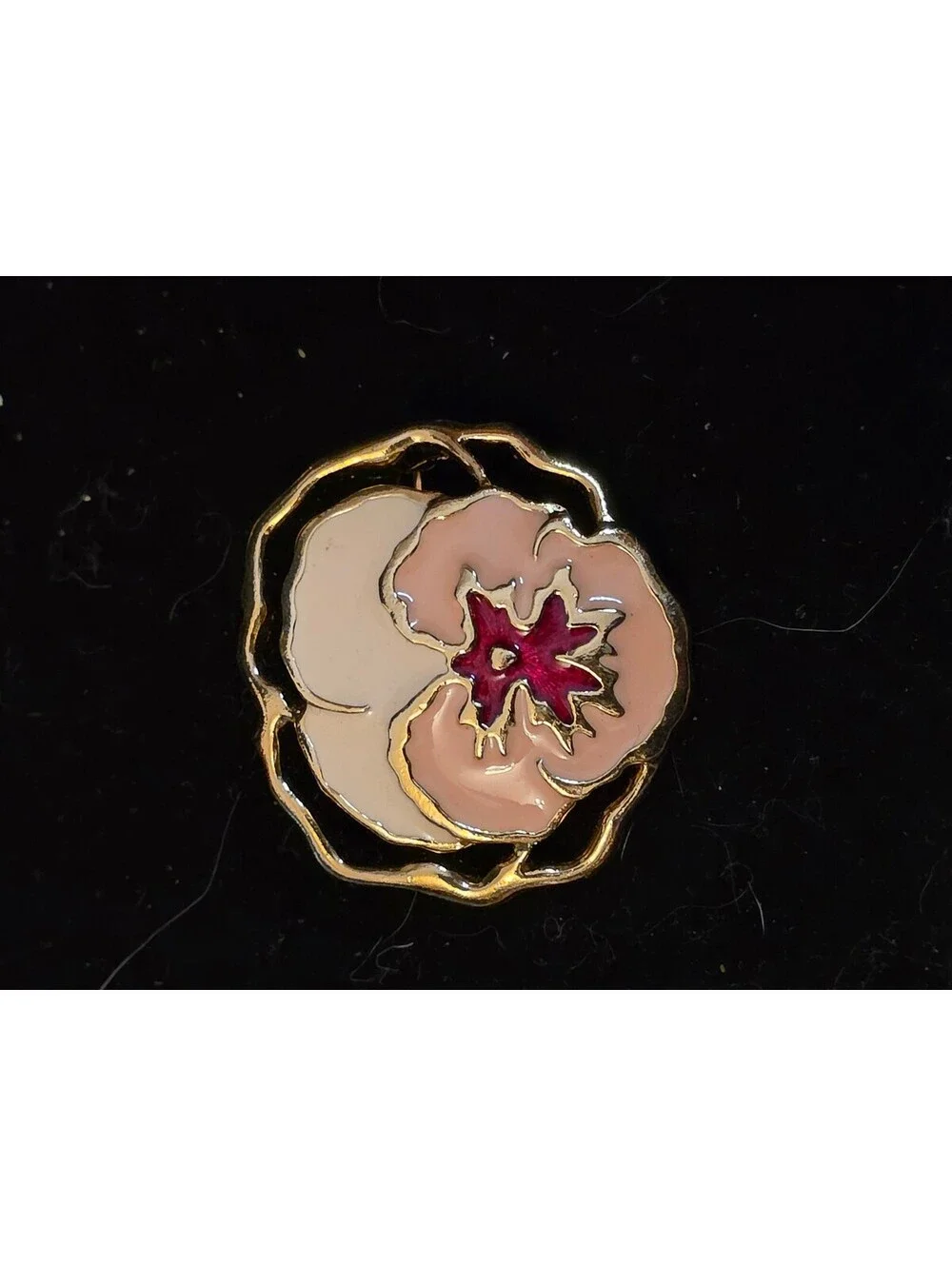 Vintage Gold-Tone Tricolor Enamel Pansy Flower Brooch Pin